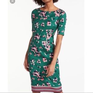 Boden Fitted Fleur Dress in green and pink floral pattern 10L